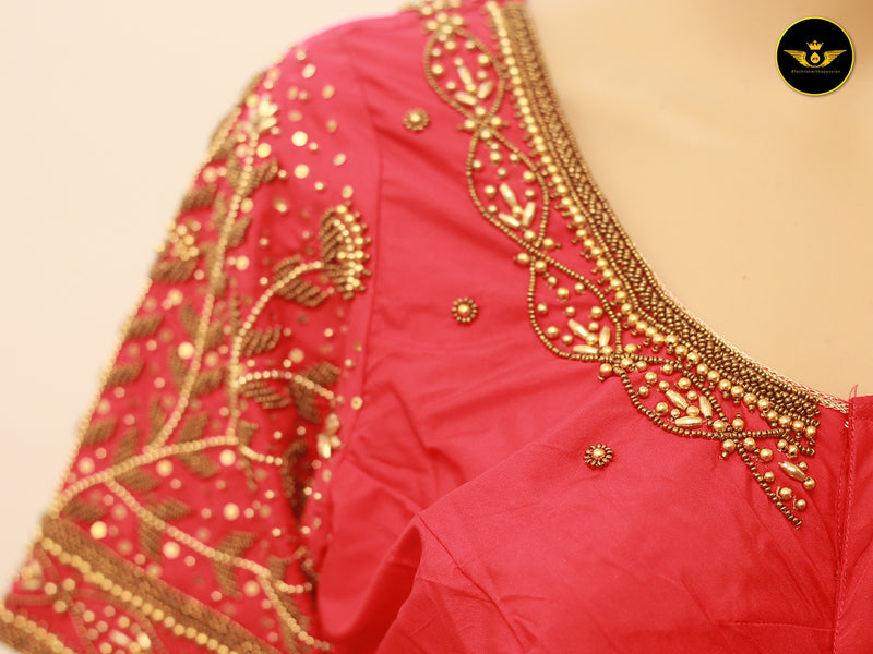 Luxurious Indian Aari Work Silk Blouse With Latkan