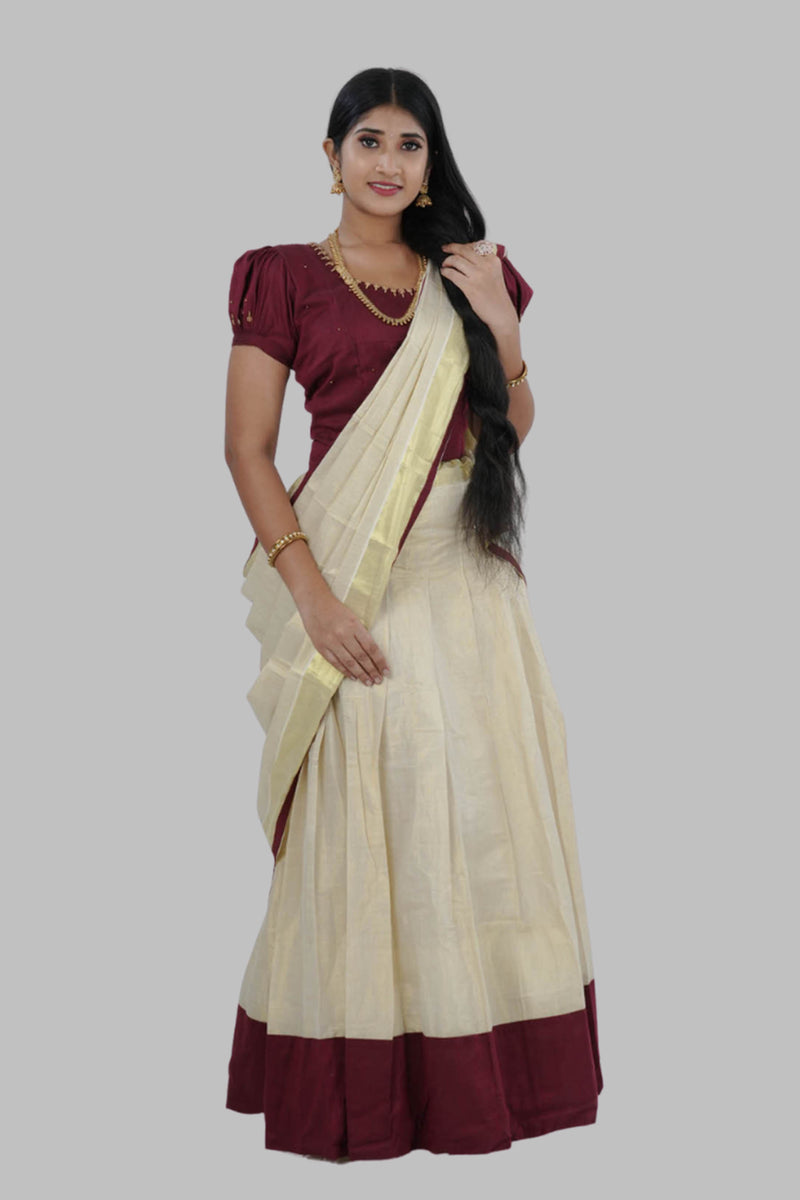 High-quality Kerala Cotton Lehenga Set in Golden Tissue fabric