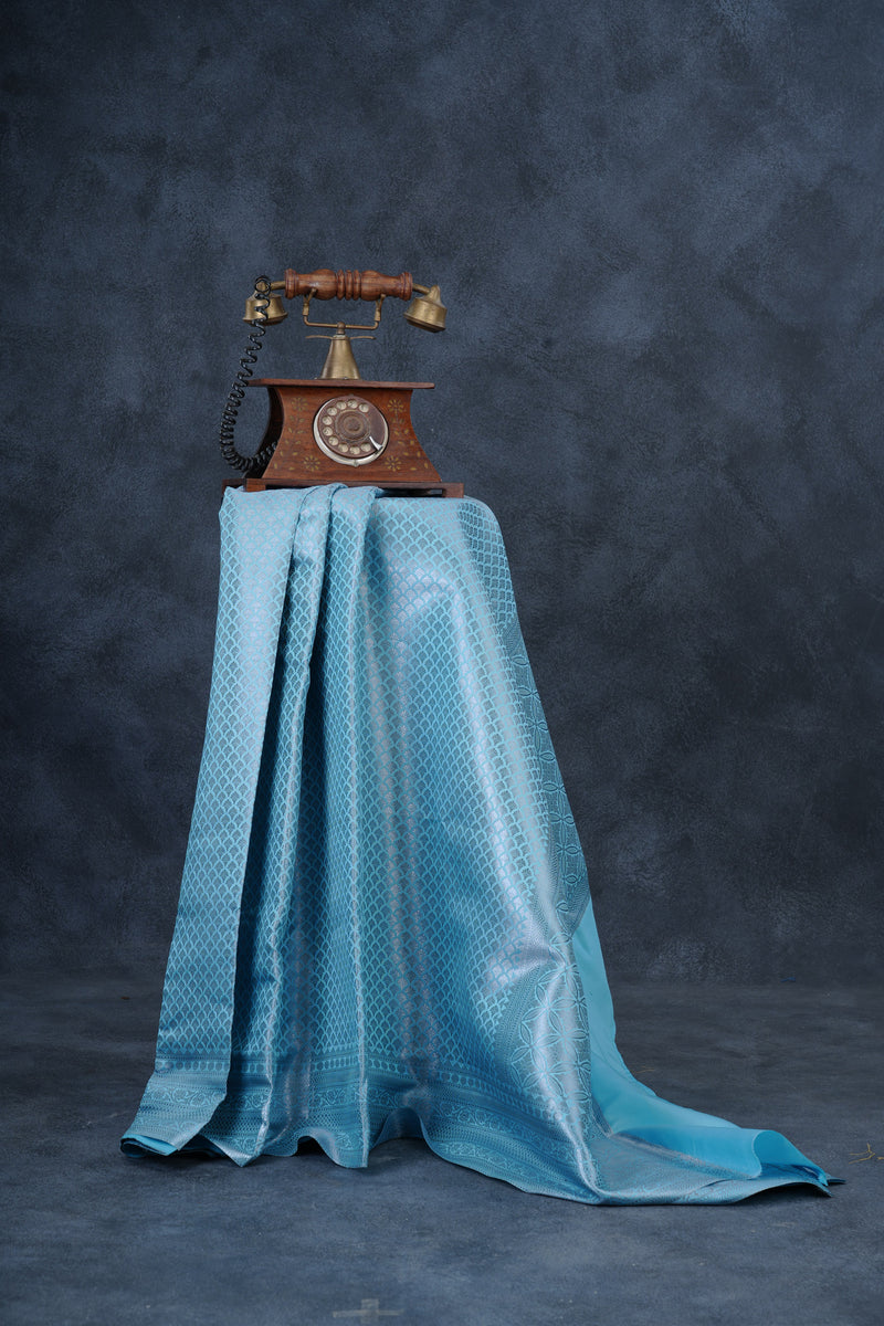 Regal Banarasi Soft Silk Saree with Silver Brocade Design & Blouse