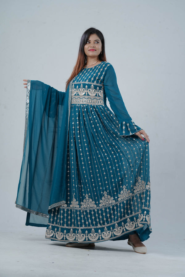 Georgette KURTI Top with Signature Embroidery & Dual Sleeve Design