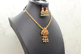 Chic Gold-Polish Chain & Earring Set with Stone and Bead Accents