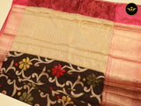 Banarasi Handloom Saree with All Over Zari & Designer Pallu, Beautiful Contrast Zari Work Border