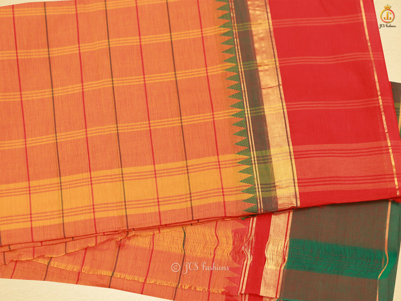 Kanchi Cotton Mustard Thread Line Saree with Zari Border Work