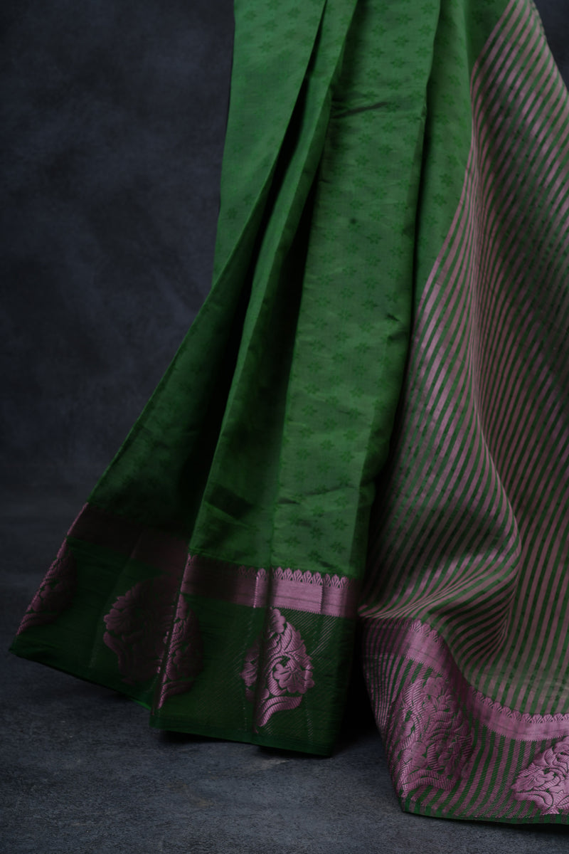Semi-Soft Silk Saree and Sparkling Silver Weave Border with Blouse