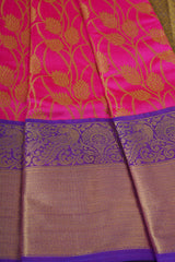 Handwoven Kanchipuram Silk Saree with Pink and Purple Border