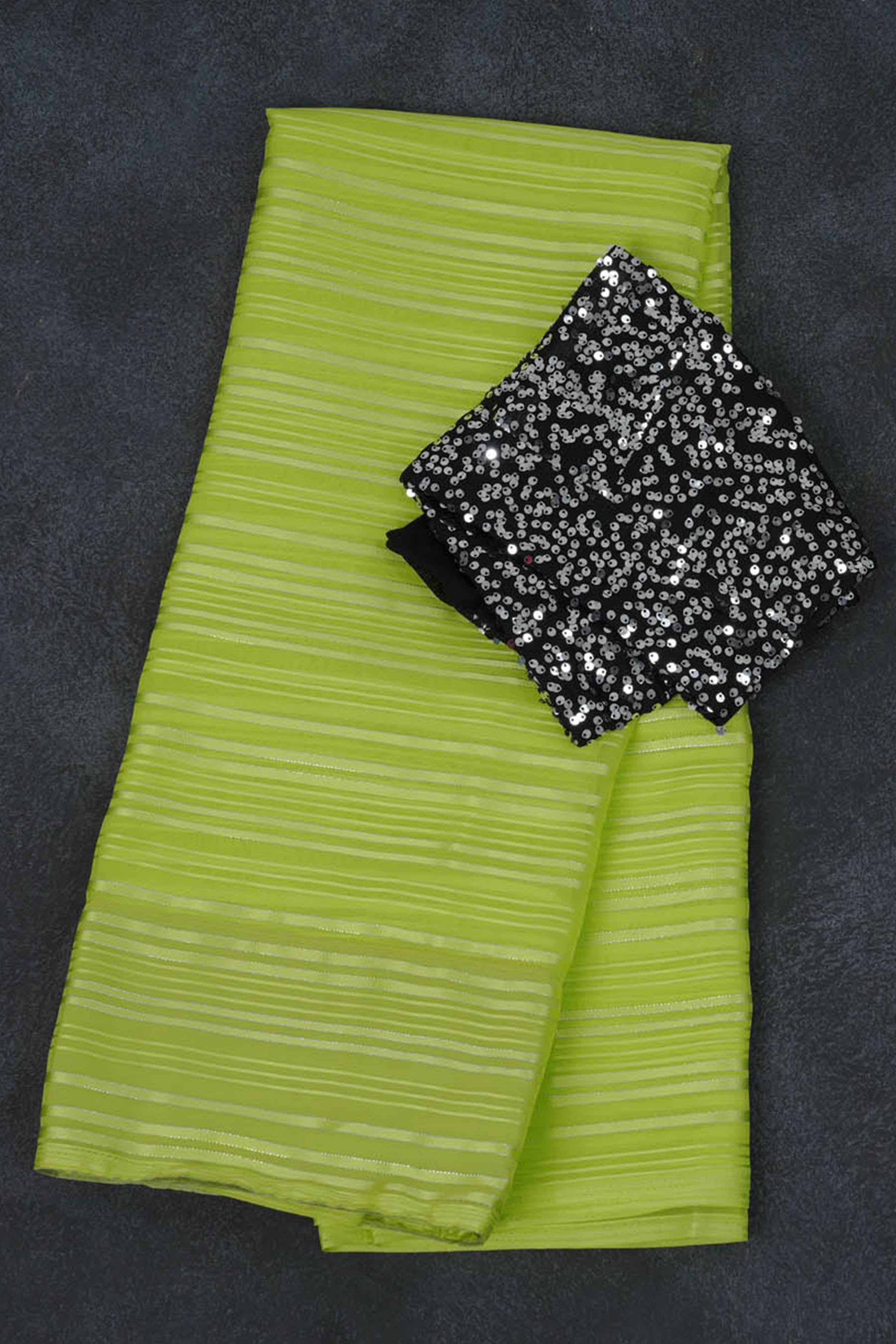 Black Sequin Blouse with Silver Zari Lines - Elegant Pure Georgette Saree SAREE JCS Fashions
