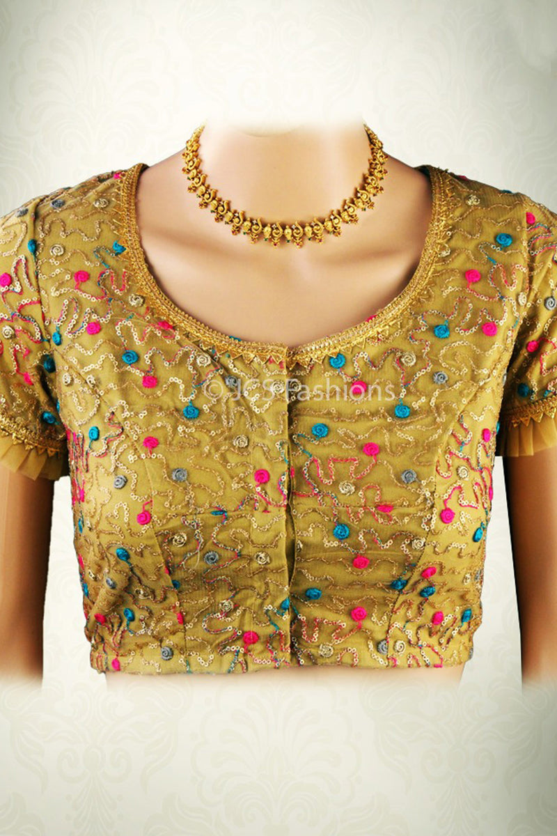 All Over Mukesh Work Satin Crepe Saree With Fully Stitched Blouse