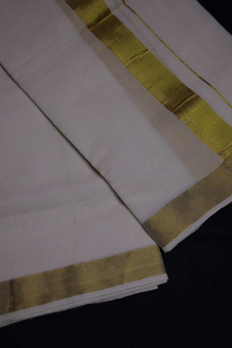 Traditional Kerala Cotton Dhoti, Veshti with gold Zari by JCSFashions - Elegance & Comfort
