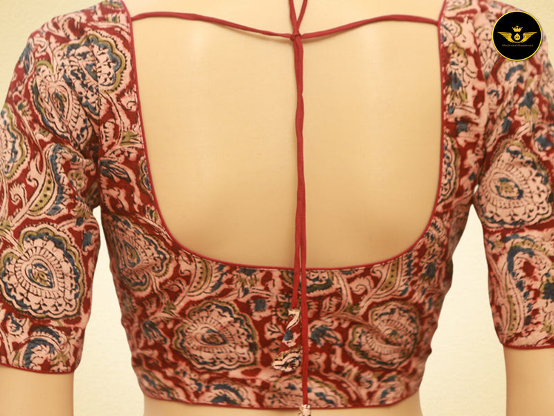 Kalamkari Cotton Readymade Padded Blouse For Traditional And Formal Wear
