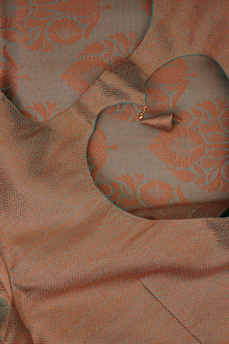 Radiant Banarasi Copper Soft Silk Saree with Designer Contrast Blouse