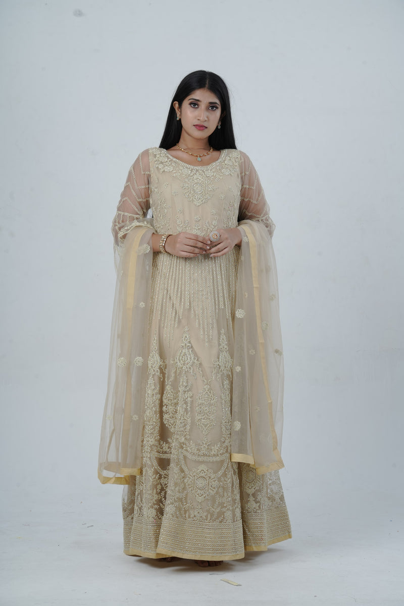 KURTI Embroidered & Stonework Long Gown with Santoon Lining