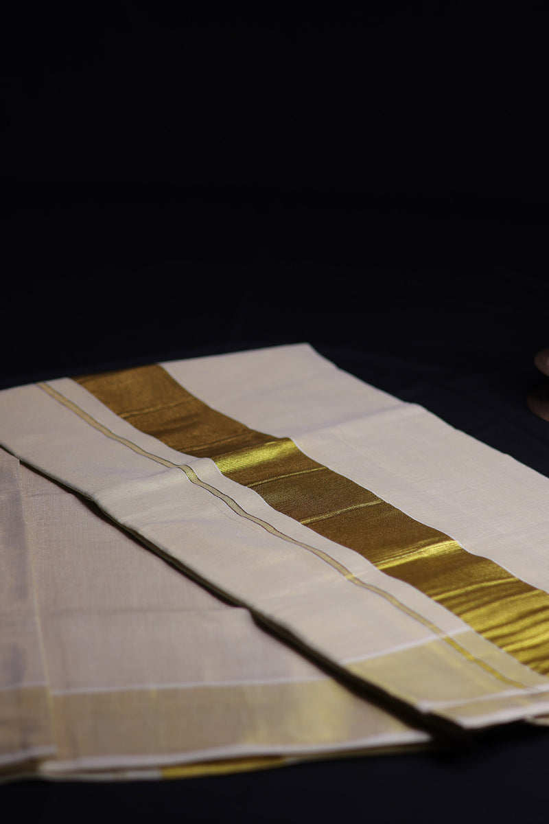 Traditional Kerala Cotton Dhoti, Veshti with gold Zari by JCSFashions - Elegance & Comfort