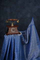 Elegant Silky Dupion Saree with Silver Zari Peacock Weaving