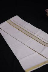 JCS Fashions Men's Kerala Cotton Double Dhoti with Golden Zari Border