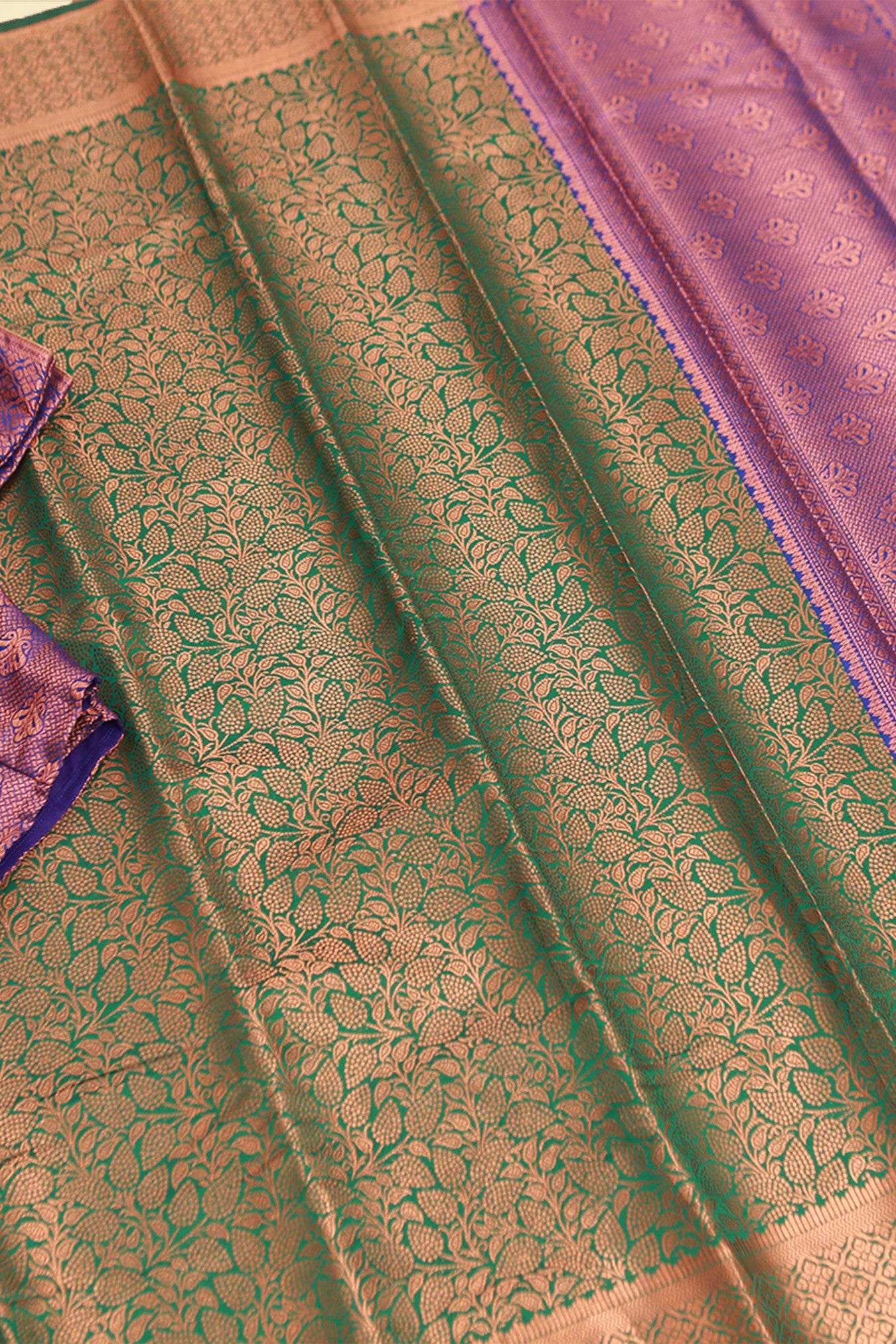 Embose Gold Jall Zari Deepam Pattu Saree with Kanchi Border Saree JCS Fashions Green 5.5 meters