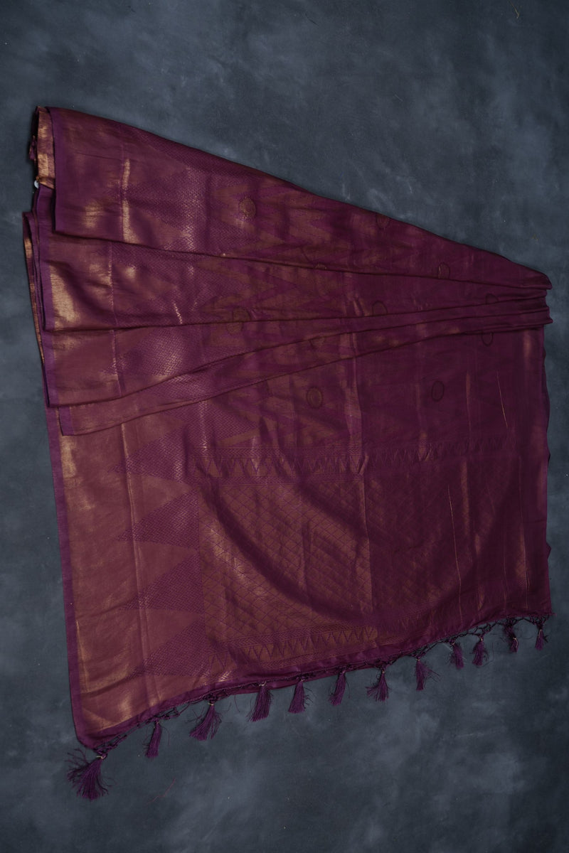 Wine Color Soft Semi-Silk Saree With A stitched Blouse