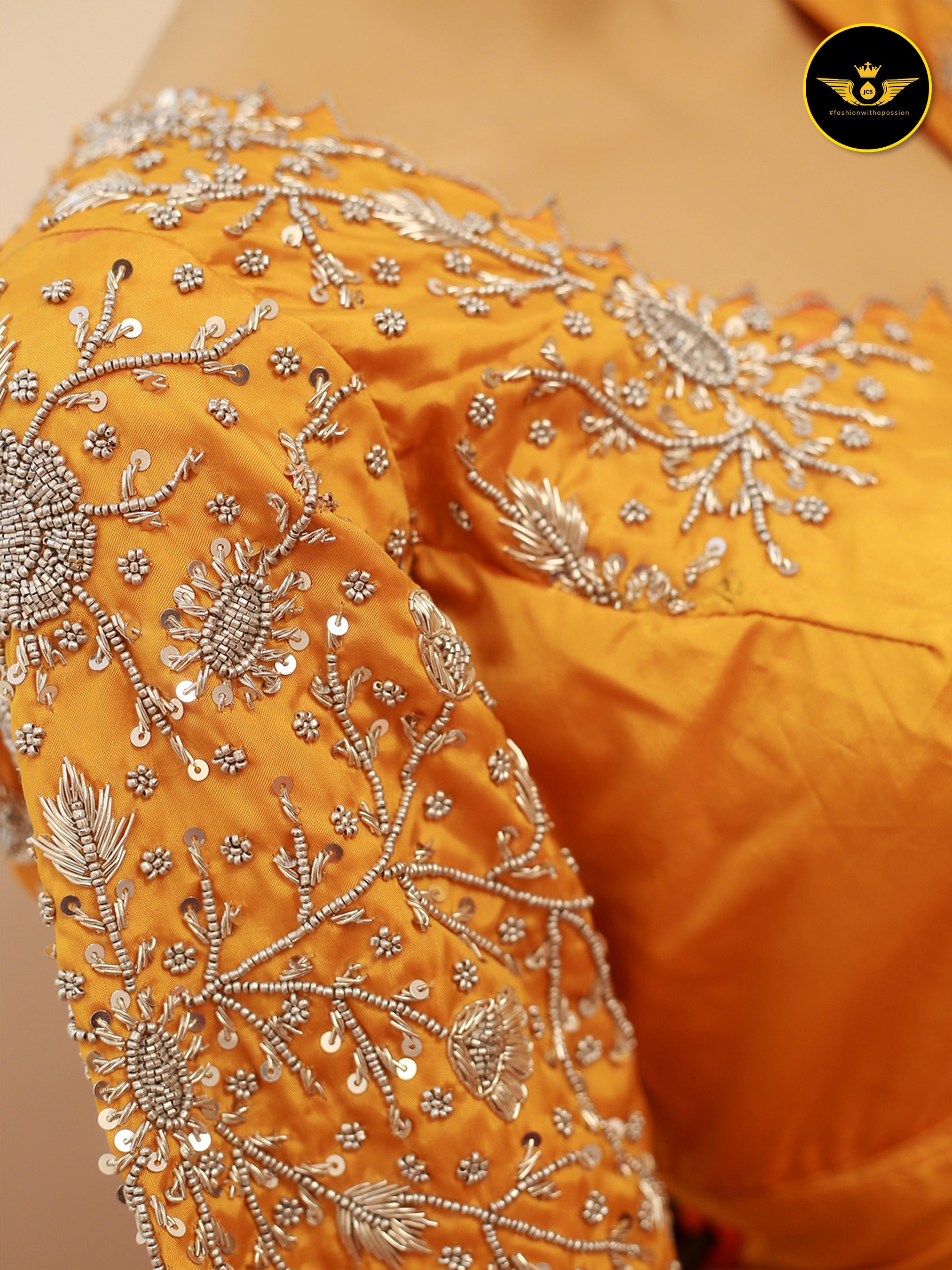 Stylish Indian Aari Work Silk Fabric Blouse With Latkan Blouse JCS Fashions
