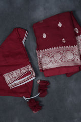 Authentic Banarasi Chiffon Saree - Silver Zari Border & Bootie Design