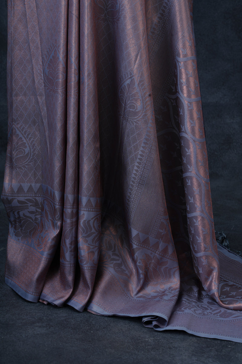 Luxurious Semi-Soft Silk Saree with Copper Zari Weaving