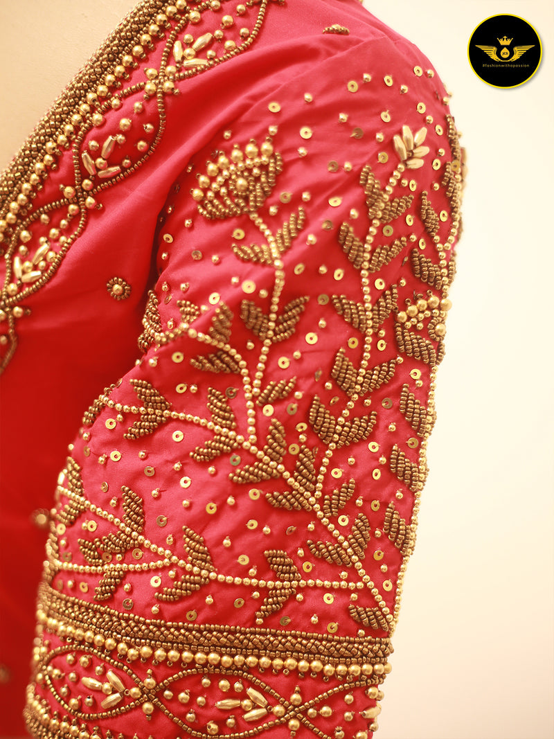 Luxurious Indian Aari Work Silk Blouse With Latkan