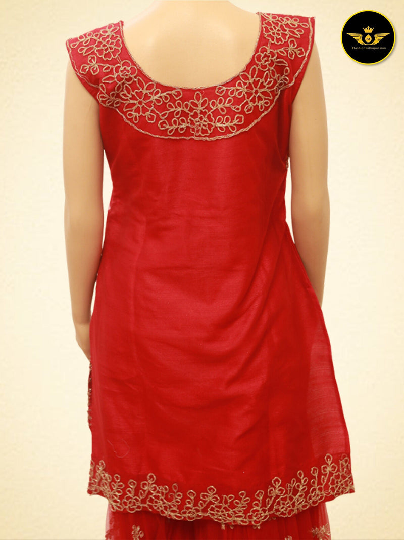 Long Kurti With Bottom Sharara Pant And Sleeveless Top