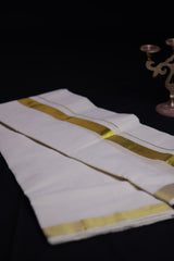 Traditional Kerala Cotton Dhoti, Veshti with gold Zari by JCSFashions - Elegance & Comfort