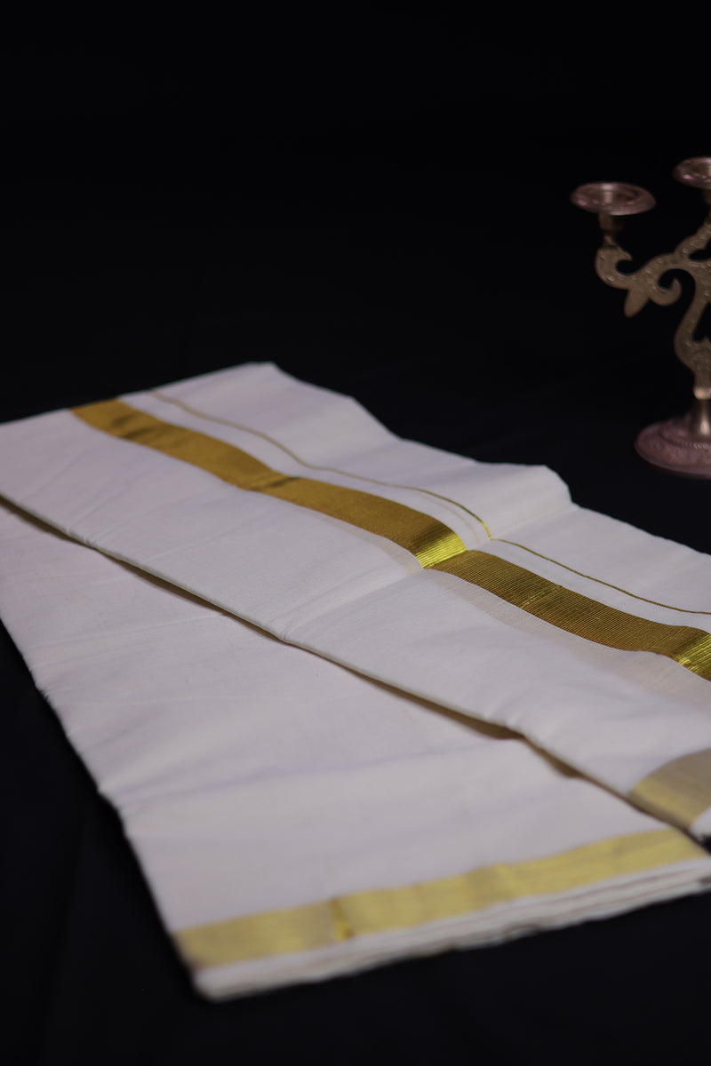 Traditional Kerala Cotton Dhoti, Veshti with gold Zari by JCSFashions - Elegance & Comfort