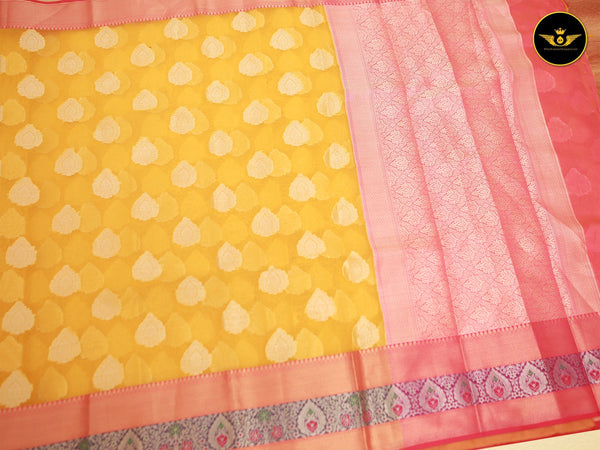 Premium Organza Pattu Saree With Contrast Brocade Blouse