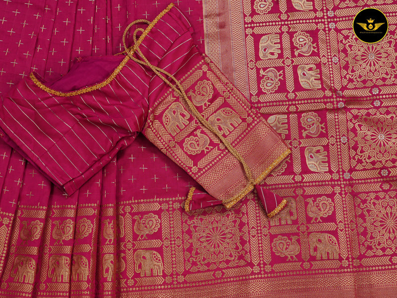 Rani Pink Semi Soft Silk Saree With Zari Woven Border And Pallu