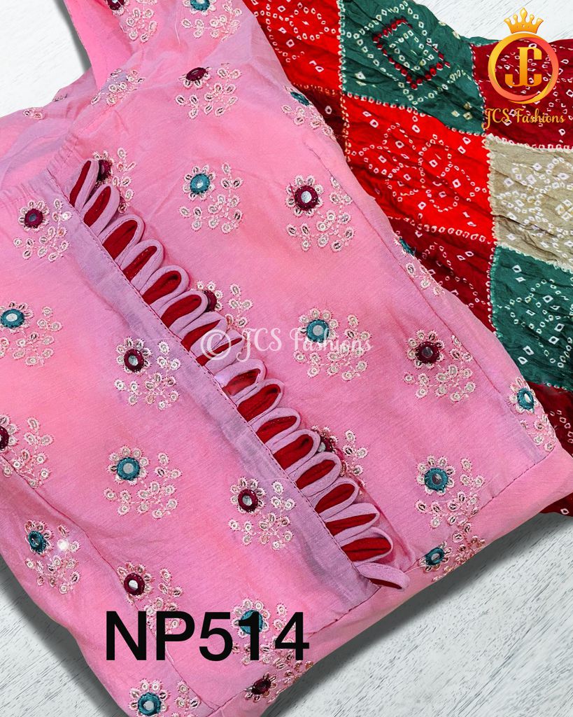 Long gown with mirror and sequins work in Pink KURTI JCS Fashions