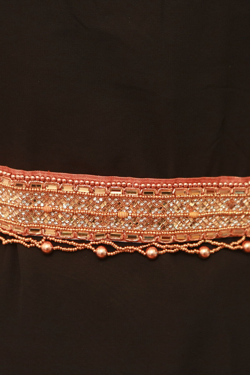Chic Aari & Maggam Work Hip Belt: Elegant White Stones, Stylish Copper Hue
