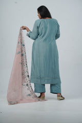 Exquisite Embroidered Chinnon Salwar Kamaz: Elegant Kurti with Sequins Work