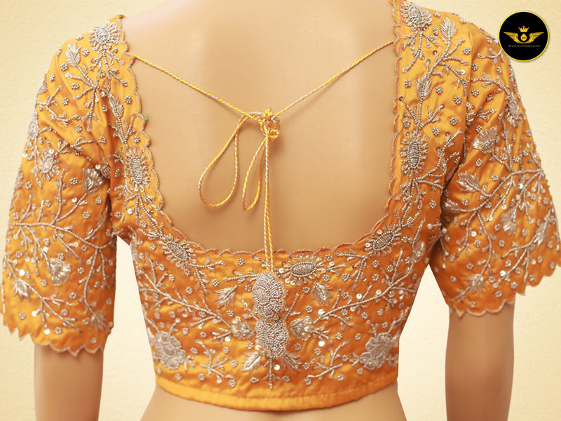 Stylish Indian Aari Work Silk Fabric Blouse With Latkan