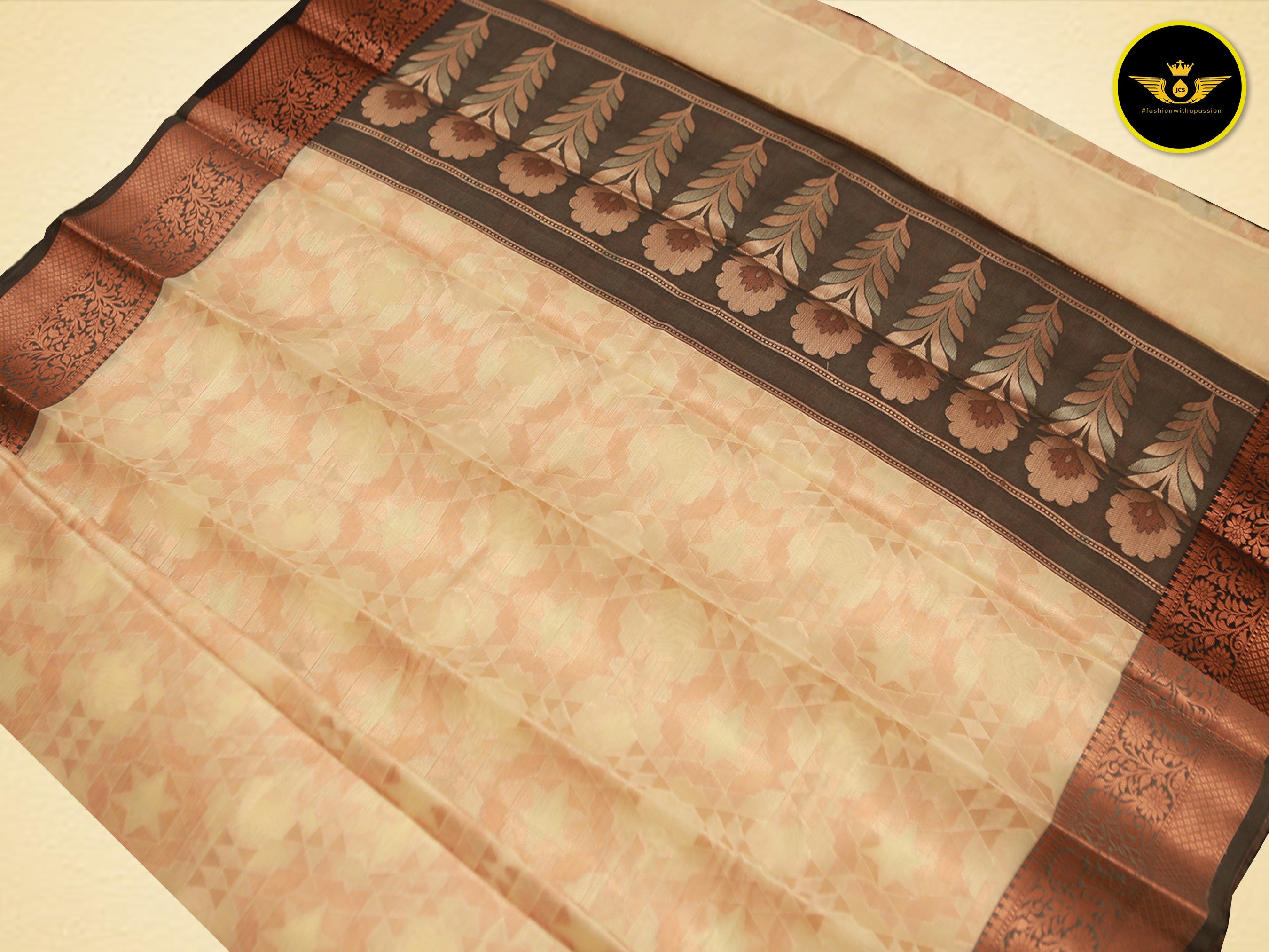 Luxurious Semi-Silk Saree with Contrast Borders & Stitched Blouse Saree JCS Fashions