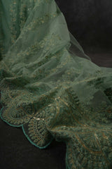 Green Net and Cut Work Sarees with Blouse stitched -JCS Fashions