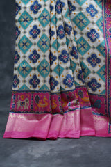 Elegant Handcrafted Ikkat Saree in Rich Cream - Tradition & Style