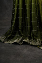 Luxurious Japan Satin Saree with Fully Stitched Blouse in Green
