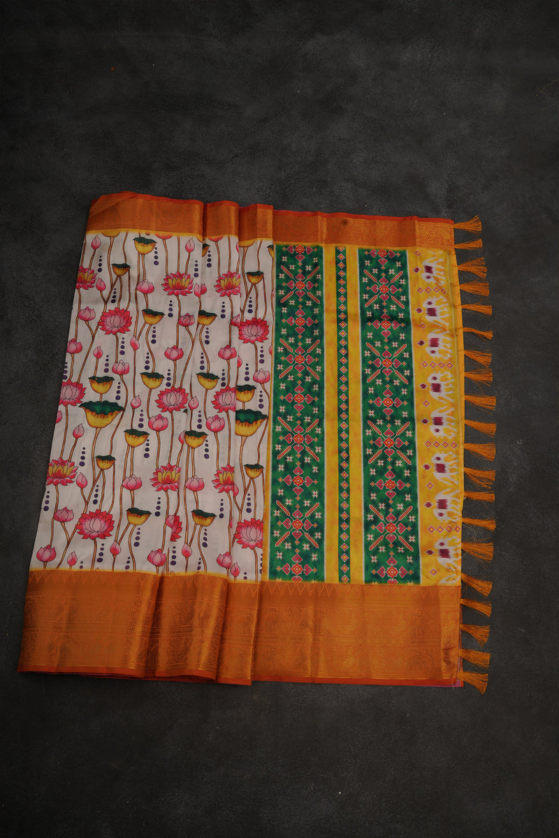Pichwai Print Designer Saree with Kanchi Border & Indian Artistry