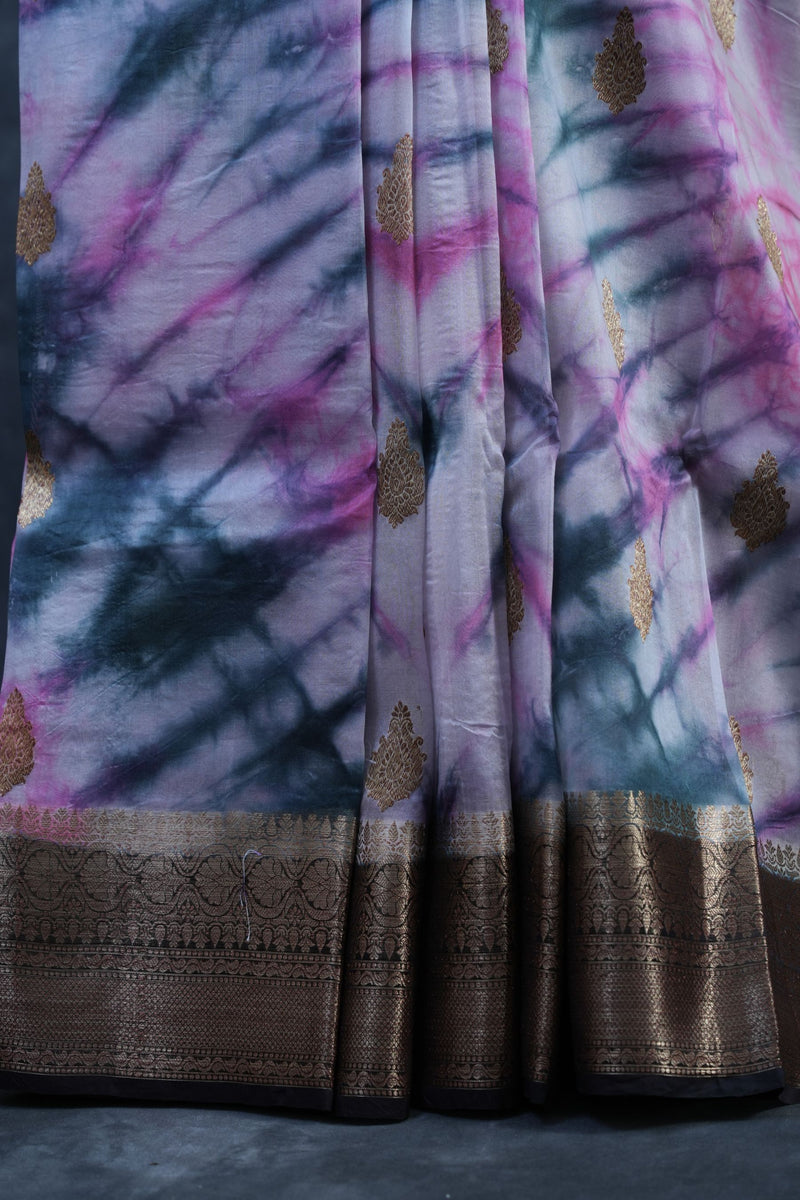 Elegant Shibori Print Kora Silk Saree - Tradition Meets Trend