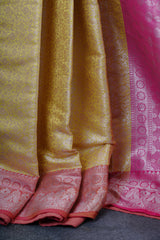Lemon Yellow Banarasi Soft Silk Saree with Silver Weaving Brocade
