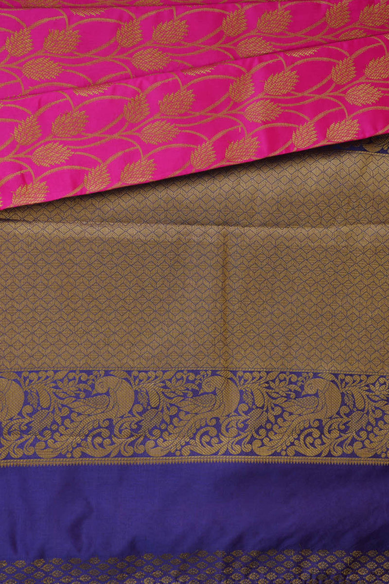 Handwoven Kanchipuram Silk Saree with Pink and Purple Border