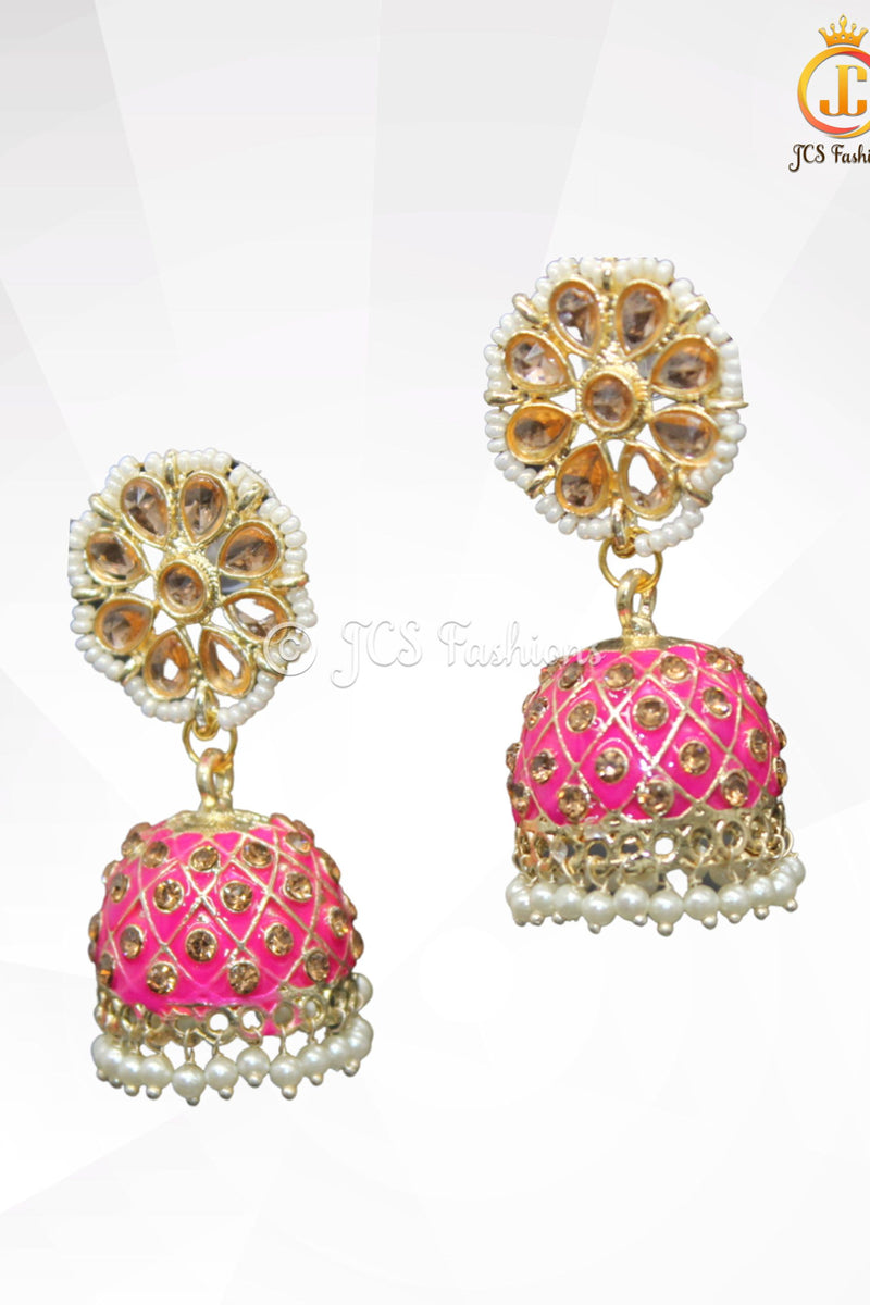 Dark Pink Jhumka Earrings for Lehenga Choli | FashionCrab.com | Jhumka  earrings, Jhumka, Bold statement jewelry