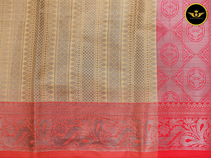 Handwoven Semi-Silk Saree with Silver Zari & Vibrant Contrast Blouse