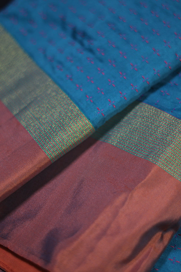 Semi Silk Saree with Decorative Zari Work and Matching Blouse Material