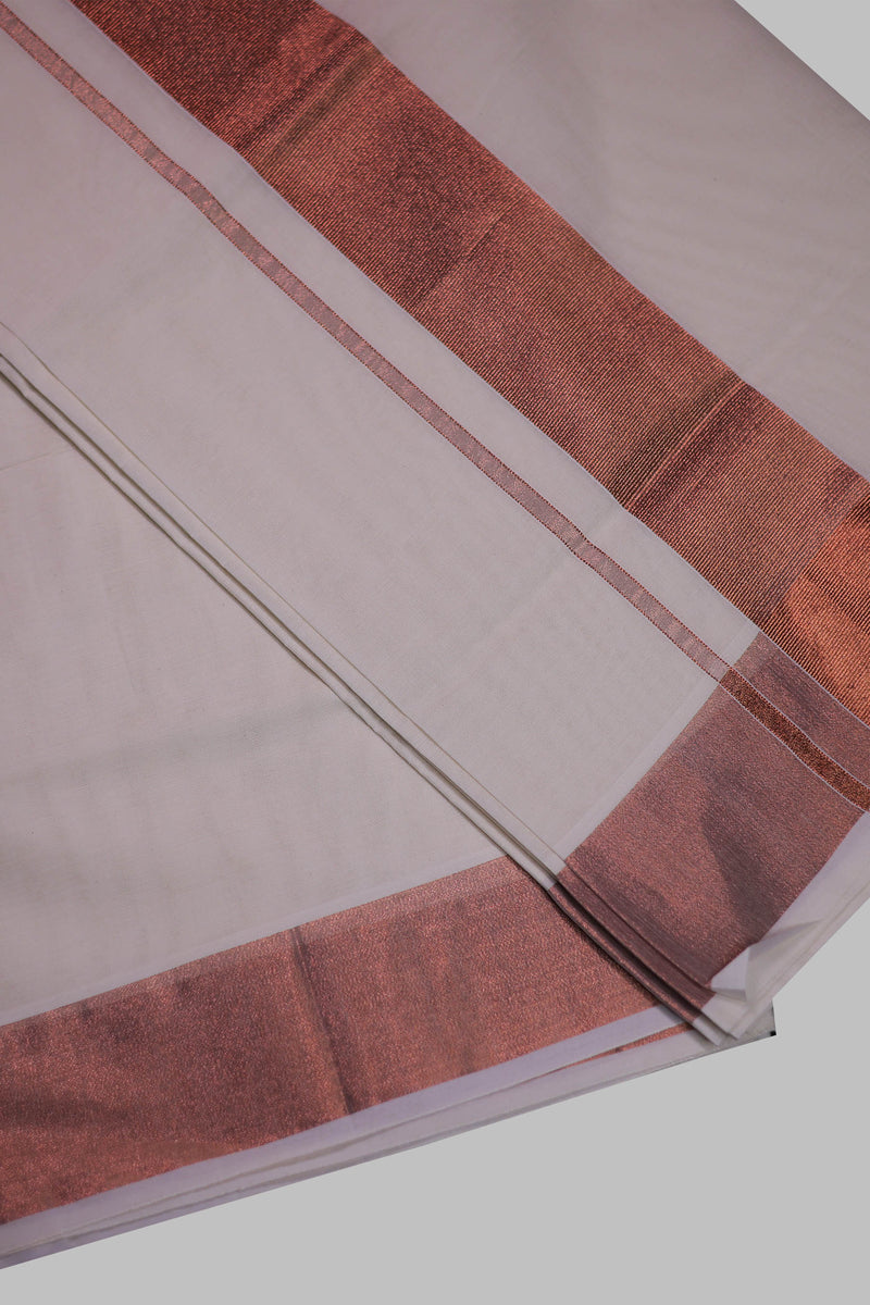 Authentic Kerala Cotton Saree with Rosecopper Zari Border