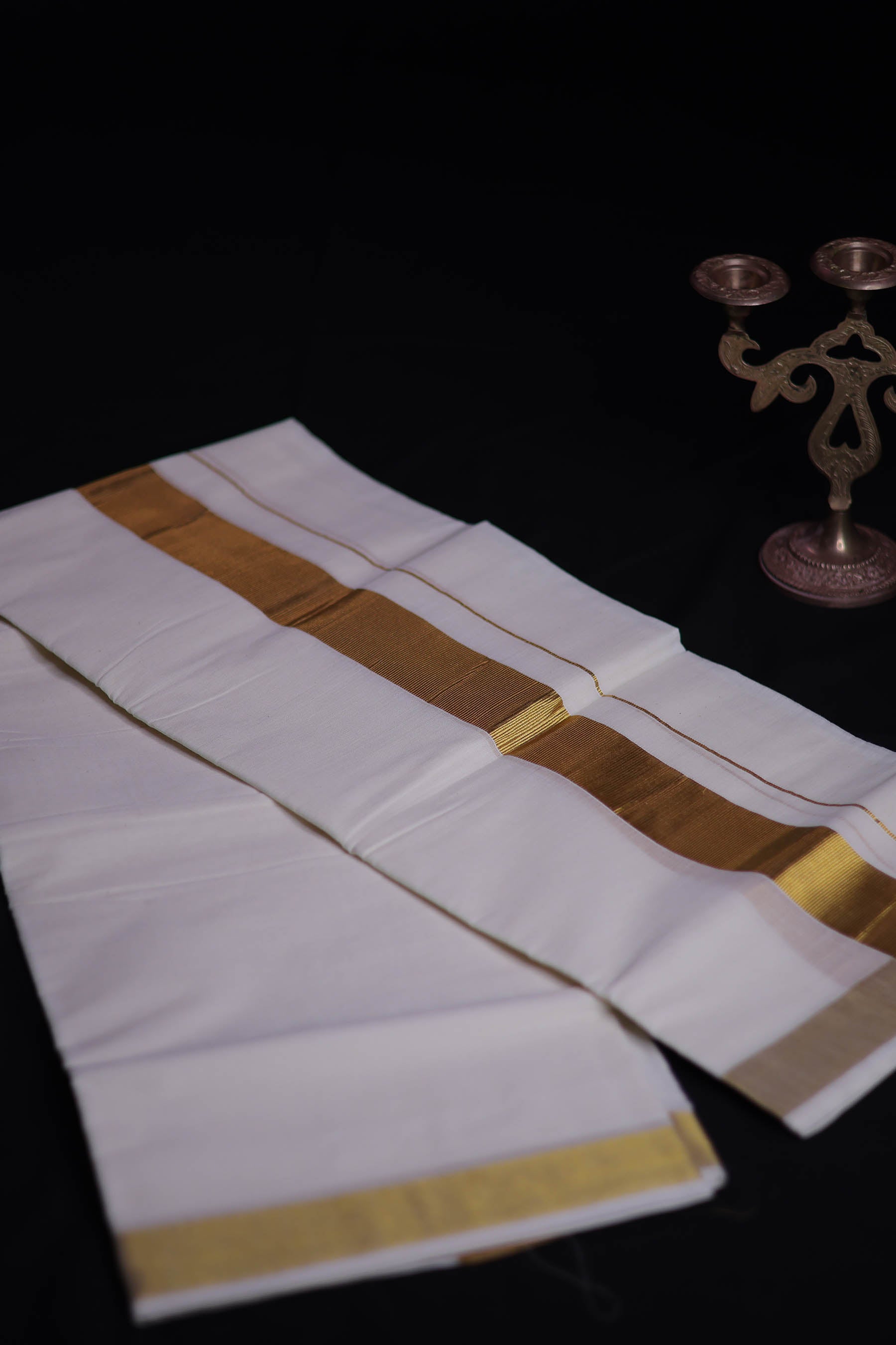 Men's Kerala Cotton Double Dhoti with Copper Zari Border by JCSFashions Men JCS Fashions