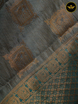 GREY Color Chanderi Silk Saree With Contrast Teal Blue Color Lace Work Blouse