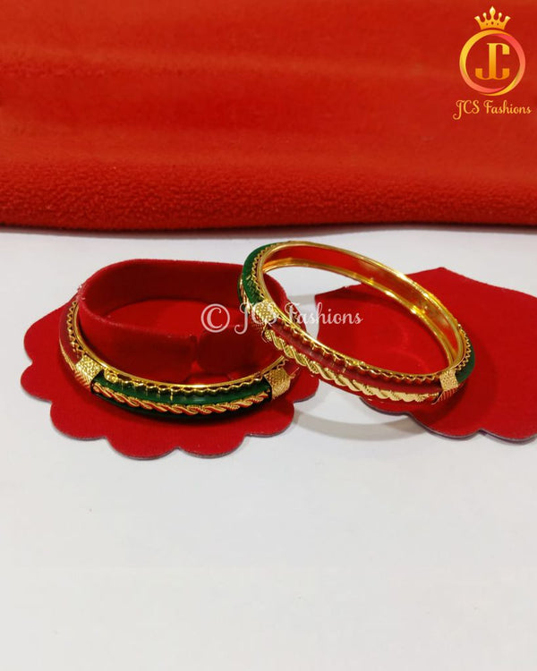 Gold Polished Red and Green Fancy Bangles - Unique and Elegant Designs