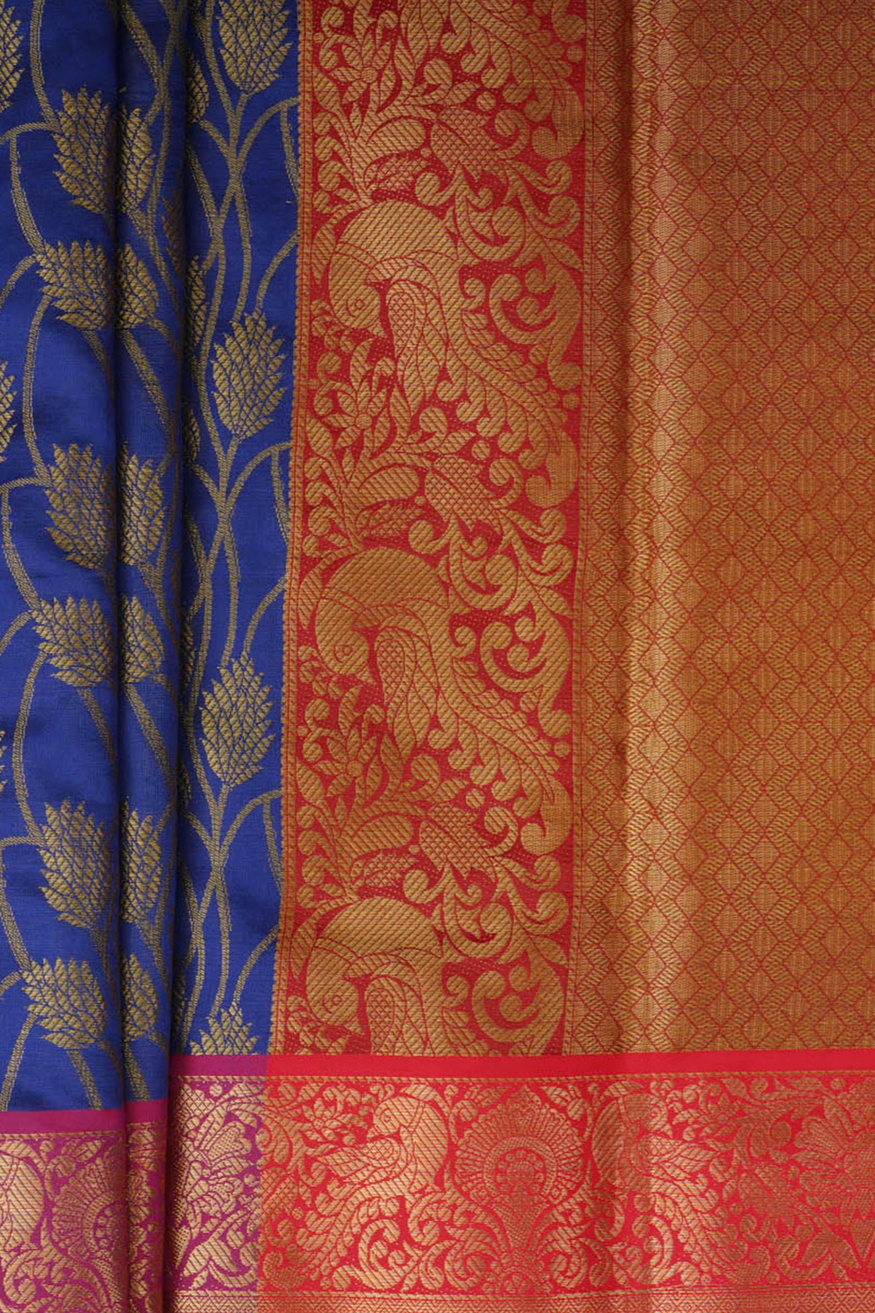 Kanchipuram Handloom Weaving Silk Saree | Blue and Red Border SAREE JCS Fashions