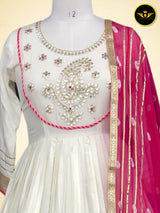 Beautiful Anarkali Gown with Bandej Dupatta in Mesmerizing White